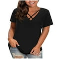 thumbnail image 1 of fatyb Womens Plus Size Tops Criss Cross V Neck Loose T-Shirts Casual Short Sleeve Solid Color Blouses, 1 of 7