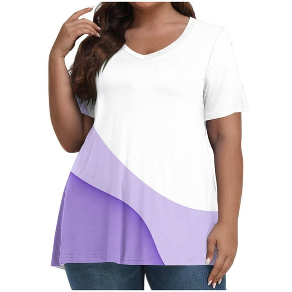 fatyb Womens Plus Size Tops Printed V Neck Short Sleeve Blouses Casual Tunic Summer Graphic Tee Shirts
