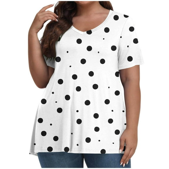fatyb Womens Plus Size Tops Printed V Neck Short Sleeve Blouses Casual Tunic Summer Graphic Tee Shirts
