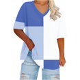 thumbnail image 1 of fatyb Womens Plus Size V Neck T Shirts Short Sleeve Color Block Tee Summer Casual Loose Tops for Women, 1 of 4