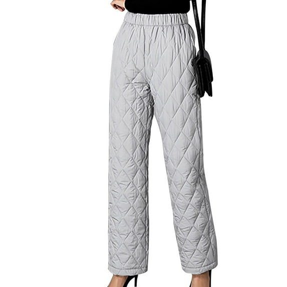 fatyb Womens Quilted Pants M-3xl Elastic Waist Down Snow Pants Warm Lightweight Ski Trousers with Pockets