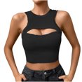 thumbnail image 1 of fatyb Womens Ribbed Tank Tops Cutout Sleeveless Crop Tops Casual Crew Neck Slim Going out Basic Tees, 1 of 3