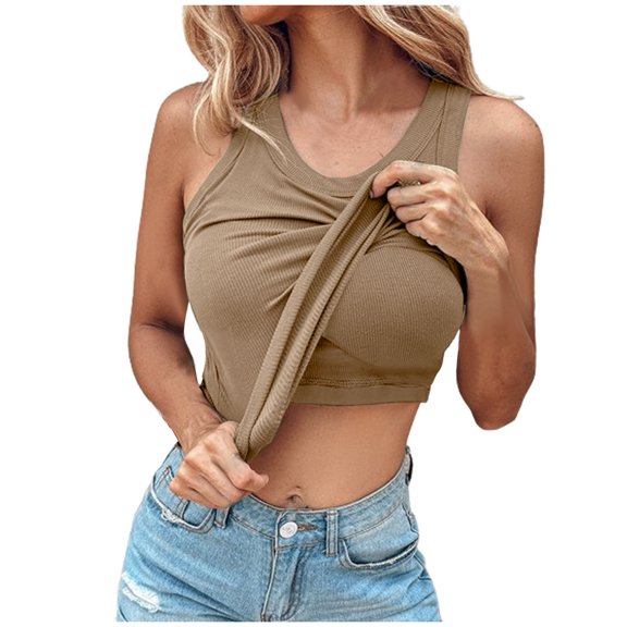 fatyb Womens Ribbed Tank Tops with Built in Bra Sleeveless Casual Basic Tee Racerback Slim Undershirts