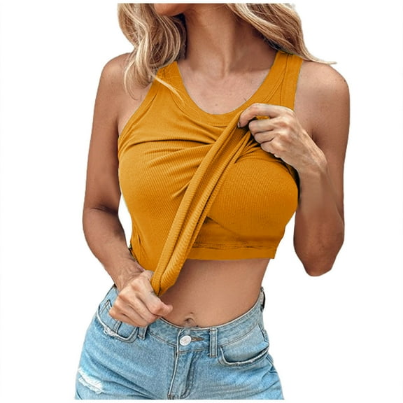 fatyb Womens Ribbed Tank Tops with Built in Bra Sleeveless Casual Basic Tee Racerback Slim Undershirts