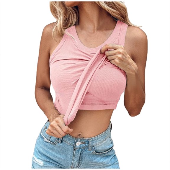 fatyb Womens Ribbed Tank Tops with Built in Bra Sleeveless Casual Basic Tee Racerback Slim Undershirts