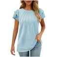 thumbnail image 1 of fatyb Womens Ruffle Short Sleeve Tshirts Pleated Crew Neck Dressy Blouses Casual Plain Loose T Shirts, 1 of 7