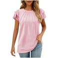 thumbnail image 1 of fatyb Womens Ruffle Short Sleeve Tshirts Pleated Crew Neck Dressy Blouses Casual Plain Loose T Shirts, 1 of 7