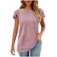 thumbnail image 1 of fatyb Womens Ruffle Short Sleeve Tshirts Pleated Crew Neck Dressy Blouses Casual Plain Loose T Shirts, 1 of 7