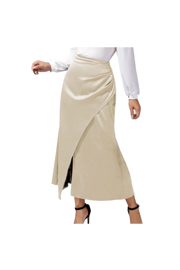 Womens Satin Maxi Skirts Elegant Flowy Silk Skirt High Waisted A-Line Long Skirts for Women