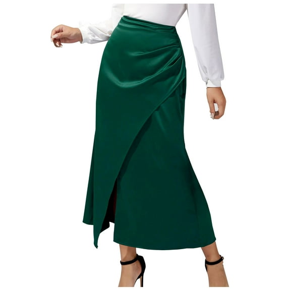 fatyb Womens Satin Maxi Skirts Elegant Flowy Silk Skirt High Waisted A-Line Long Skirts for Women