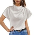 thumbnail image 1 of fatyb Womens Satin Tops Summer Mock Neck Cap Sleeve Elegant Blouses Plain Dressy Business Work Shirts, 1 of 5