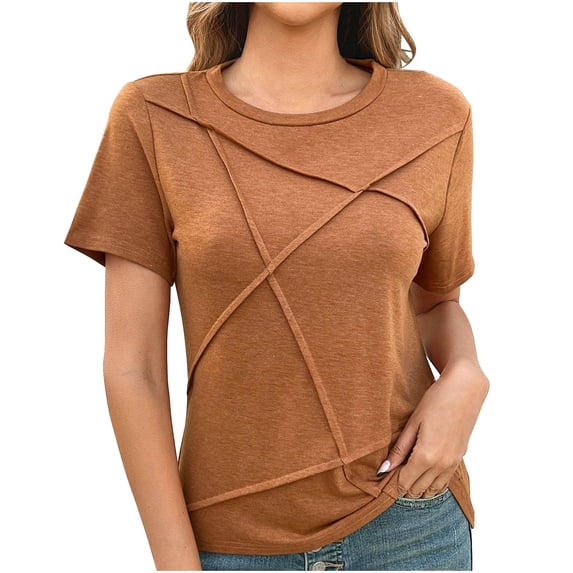 fatyb Womens Short Sleeve Tops Casual Crew Neck T-Shirts Solid Color Comfy Summer Basic Tees for Women