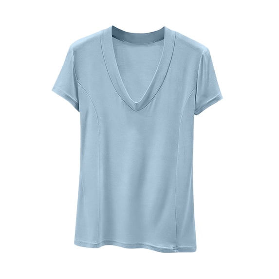 fatyb Womens Short Sleeve V Neck T-Shirts Comfortable Lounge Basic Tees Loose Casual Soft Pajama Tops