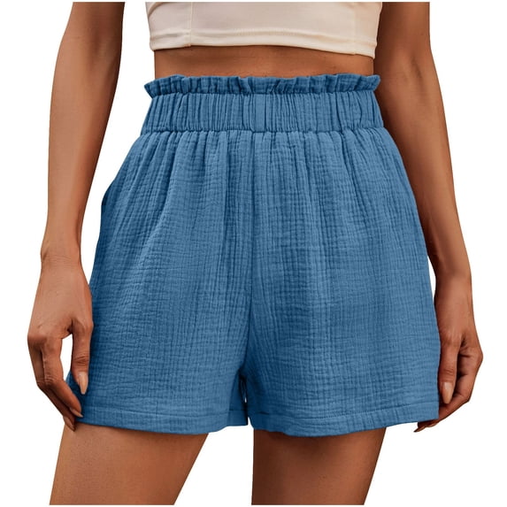 fatyb Womens Shorts Elastic Waist Lounge Shorts Wide Leg Solid Color Lightweight Beach Shorts for Women