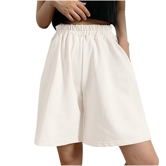 fatyb Womens Shorts Wide Leg Elastic High Waist Casual Shorts Loose Summer Lounge Shorts with Pockets