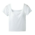 thumbnail image 1 of fatyb Womens Square Neck T Shirts Built-In Bra Casual Going out Crop Tee Slim Plain Summer Basic Tops, 1 of 3