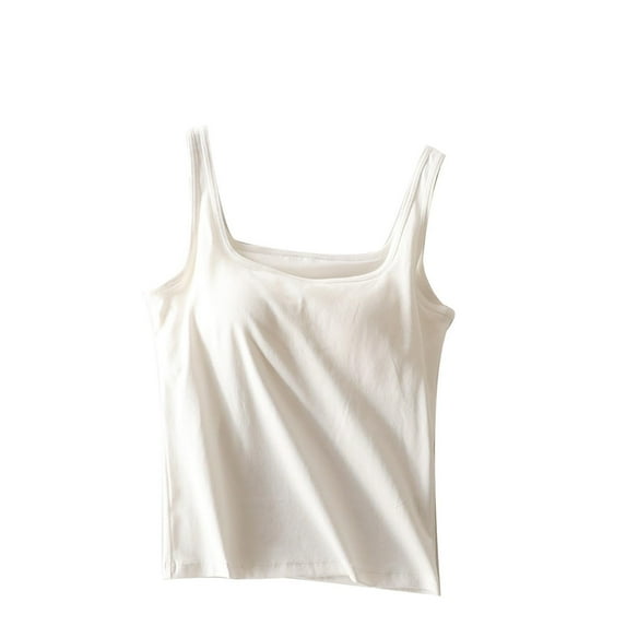 fatyb Womens Square Neck Tank Tops with Built in Bra Cotton Sleeveless Padded Camisole Shirts for Women