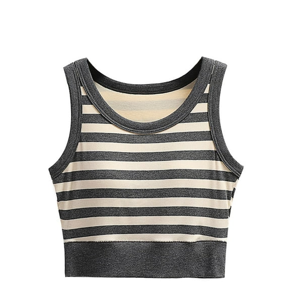fatyb Womens Striped Tank Tops with Built in Bra Cropped Sleeveless Going out Padded Summer T Shirts