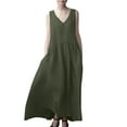 thumbnail image 1 of fatyb Womens Summer Sleeveless Tank Dress V Neck Cotton Linen Maxi Dresses a Line Casual Long Dresses, 1 of 5