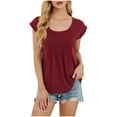thumbnail image 1 of fatyb Womens Summer Tops Cap Sleeve Pleated Tshirts Solid Color Round Neck Loose Tunic Casual Blouses, 1 of 7
