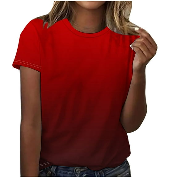 fatyb Womens Summer Tops Crew Neck Gradient Color T Shirts Short Sleeve Casual Pullover Tee for Women