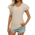thumbnail image 1 of fatyb Womens Summer Tops Eyelet Ruffle Short Sleeve Blouses Casual Crew Neck Vacation Beach T Shirts, 1 of 7