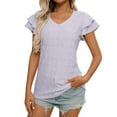 thumbnail image 1 of fatyb Womens Summer Tops Eyelet Ruffle Short Sleeve Blouses Casual Crew Neck Vacation Beach T Shirts, 1 of 7