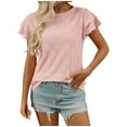 thumbnail image 1 of fatyb Womens Summer Tops Eyelet Ruffle Short Sleeve Blouses Casual Crew Neck Vacation Beach T Shirts, 1 of 7