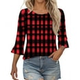 thumbnail image 1 of fatyb Womens Summer Tops Ruffle 3/4 Length Sleeve Round Neck Shirts Pleated Casual Loose Tunic Blouses, 1 of 6