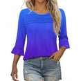 thumbnail image 1 of fatyb Womens Summer Tops Ruffle 3/4 Length Sleeve Round Neck Shirts Pleated Casual Loose Tunic Blouses, 1 of 6