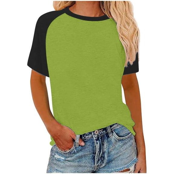 fatyb Womens Summer Tops Short Sleeve Color Block Tshirts Casual Crew Neck Loose Tee Blouses for S-5xl