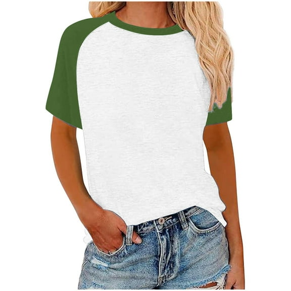 fatyb Womens Summer Tops Short Sleeve Color Block Tshirts Casual Crew Neck Loose Tee Blouses for S-5xl