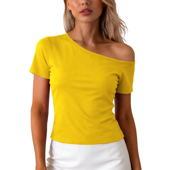 fatyb Womens Summer Tops off the Shoulder Short Sleeve T-Shirts Summer Casual Going out Tee for Women