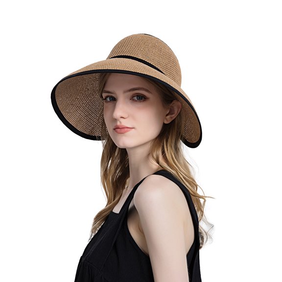 fatyb Womens Sun Hats Wide Brim Ponytail Straw Hat Stylish Sun Protection Beach Summer Hat for Women