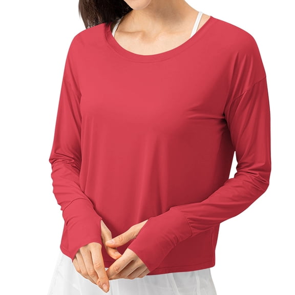 fatyb Womens Sun Protection Shirts Long Sleeve Crop T Shirts Crewneck Loose Lightweight Workout Tees