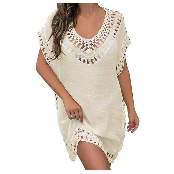 fatyb Womens Swimsuit Cover up Hollow out Bathing Suit Beach Coverups Dress Bikini Wear Vacation Outfits