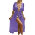 thumbnail image 1 of fatyb Womens Swimsuit Coverup Mesh See Through Bathing Suit Long Cardigan Open Front Cover up with Drawstring, 1 of 6