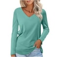 thumbnail image 1 of fatyb Womens T Shirts Long Sleeve V Neck Tee Solid Color Loose Casual Fall Winter Basic Layer Tops for Women, 1 of 5