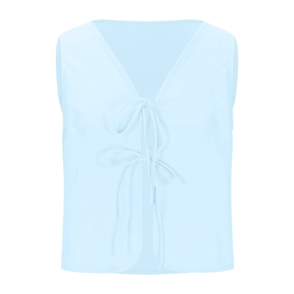 fatyb Womens Tank Tops Summer Tie Front V Neck Casual Vest Sleeveless Lightweight Crop Tops for Women