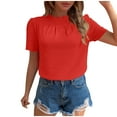 thumbnail image 1 of fatyb Womens Tops Dressy High Neck Casual Short Sleeve Tshirts Solid Color Pleated Blouses for Women, 1 of 7