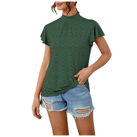 fatyb Womens Tops Mock Neck Ruffle Short Sleeve Tee Shirts Loose Casual Summer Tunic Blouses for Women