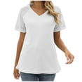 thumbnail image 1 of fatyb Womens Tops Summer Lace Short Sleeve Patchwork V Neck Tunic Shirts Casual Pullover Loose Blouses, 1 of 5