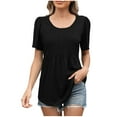 thumbnail image 1 of fatyb Womens Tops Summer Short Sleeve Pleated Tunic Shirts for Women Crew Neck Plain Loose Casual Blouses, 1 of 7