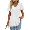 thumbnail image 1 of fatyb Womens Tops Summer V Neck Short Sleeve Flowy Eyelet Blouses Hollow out Casual Lightweight Tshirts, 1 of 7
