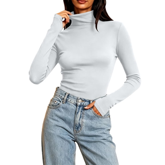 fatyb Womens Turtleneck Tops Long Sleeve Thermal Base Layer Tee Soft Warm Undershirts with Thumb Holes