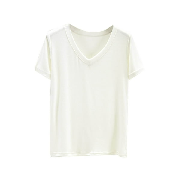 fatyb Womens V Neck Ribbed T Shirts Casual Short Sleeve Basic Tees Comfy Loose Summer Tops for Women