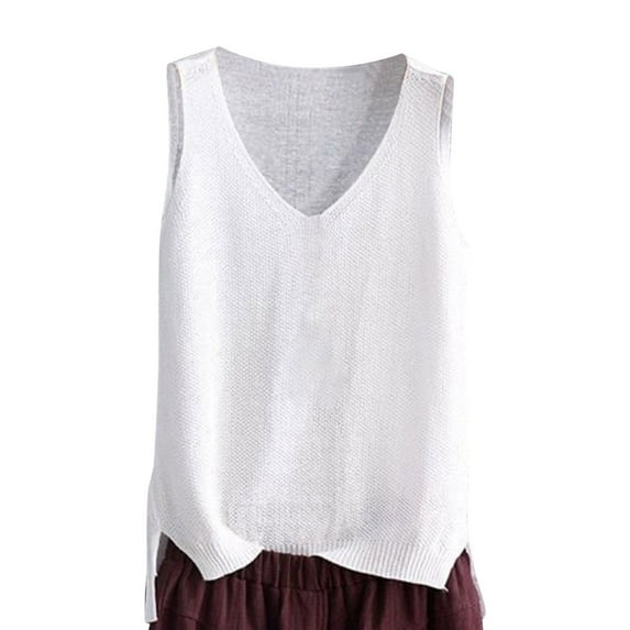 fatyb Womens V Neck Tank Tops Summer Knitted Sweater Vest Casual Loose Pullover Shirts for Women