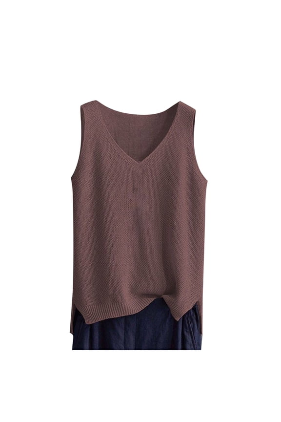 Womens V Neck Tank Tops Summer Knitted Sweater Vest Casual Loose Pullover Shirts for Women
