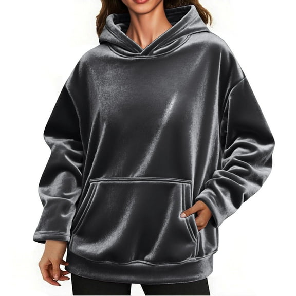 fatyb Womens Velvet Hooded Sweatshirts Long Sleeve Comfy Pullover with Hood Loose Casual Pocket Hoodies