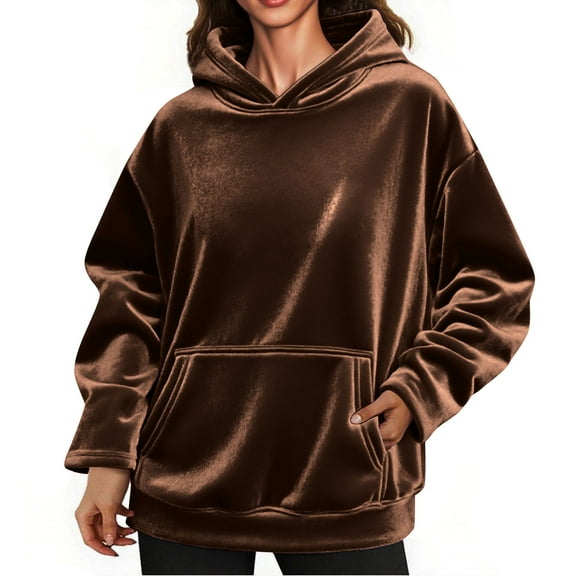 fatyb Womens Velvet Hooded Sweatshirts Long Sleeve Comfy Pullover with Hood Loose Casual Pocket Hoodies